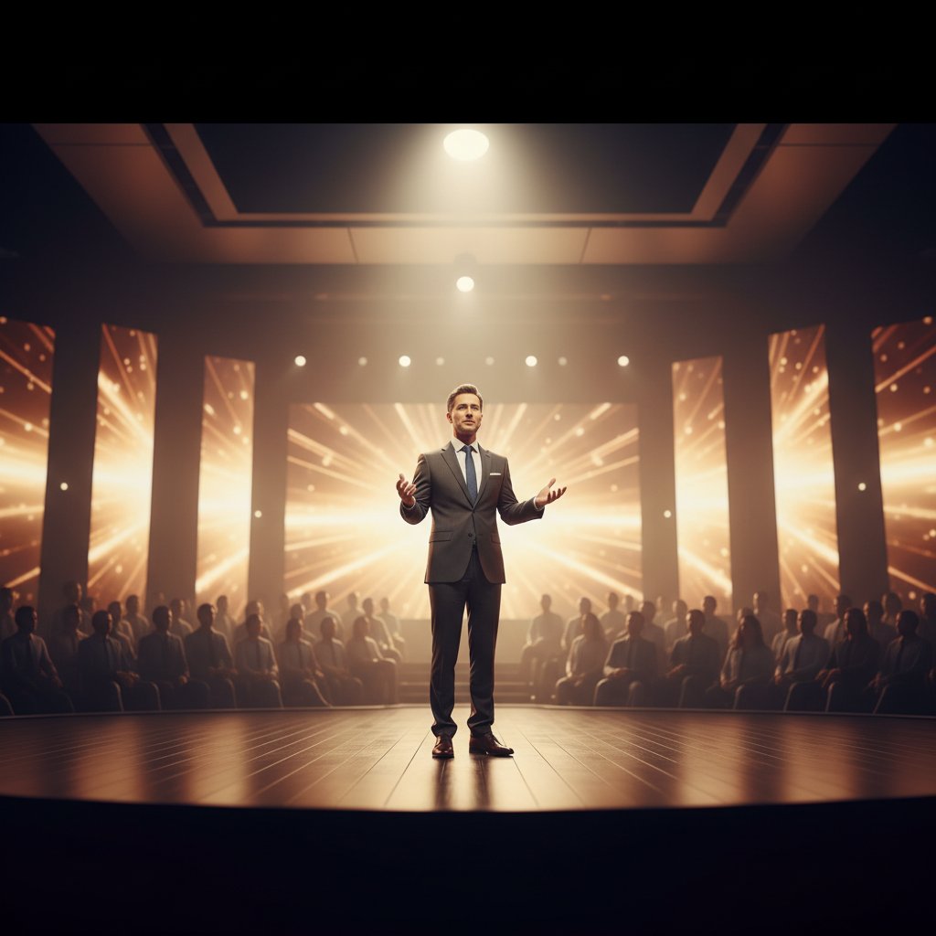 Public speaking training session with instructor guiding participant presentation